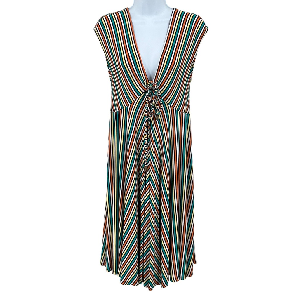 Anthropologie Postmark Dress Women Medium Multi Color Striped Boho Midi NEW